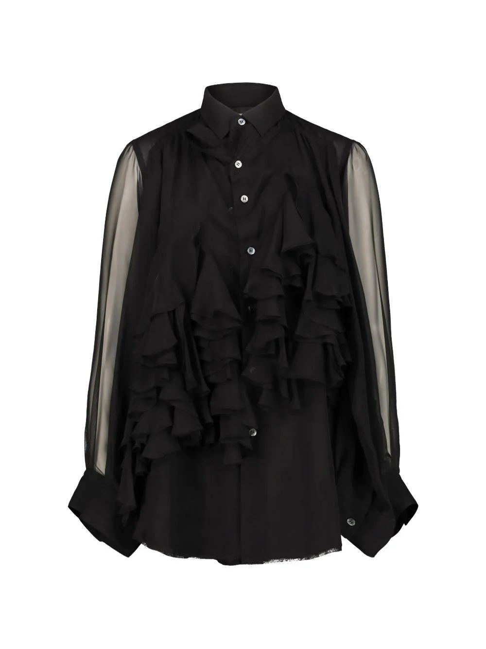 ruffled sheer-panel shirt - 1