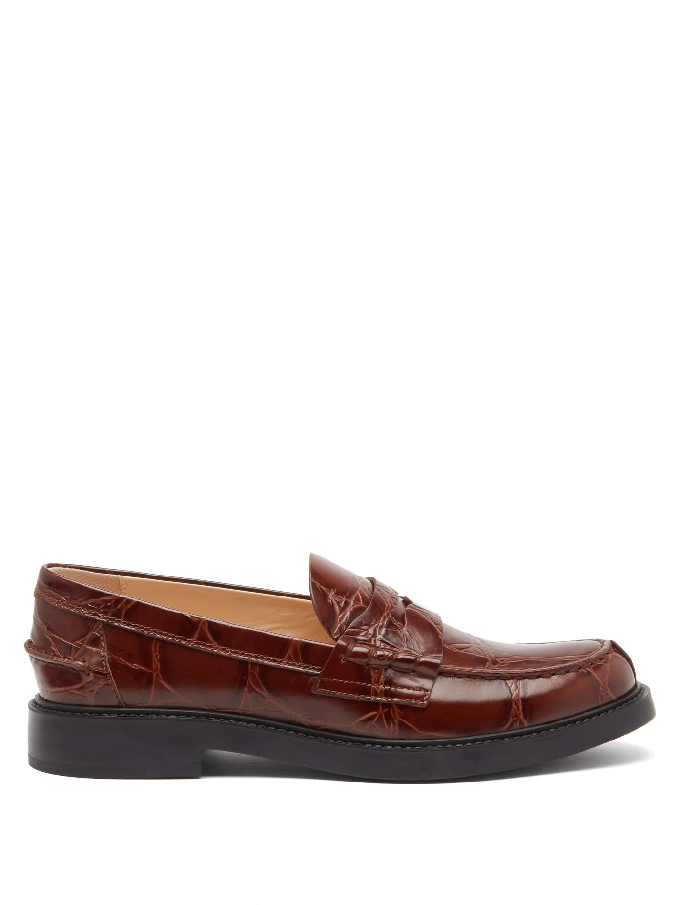 Crocodile-embossed leather loafers - 1