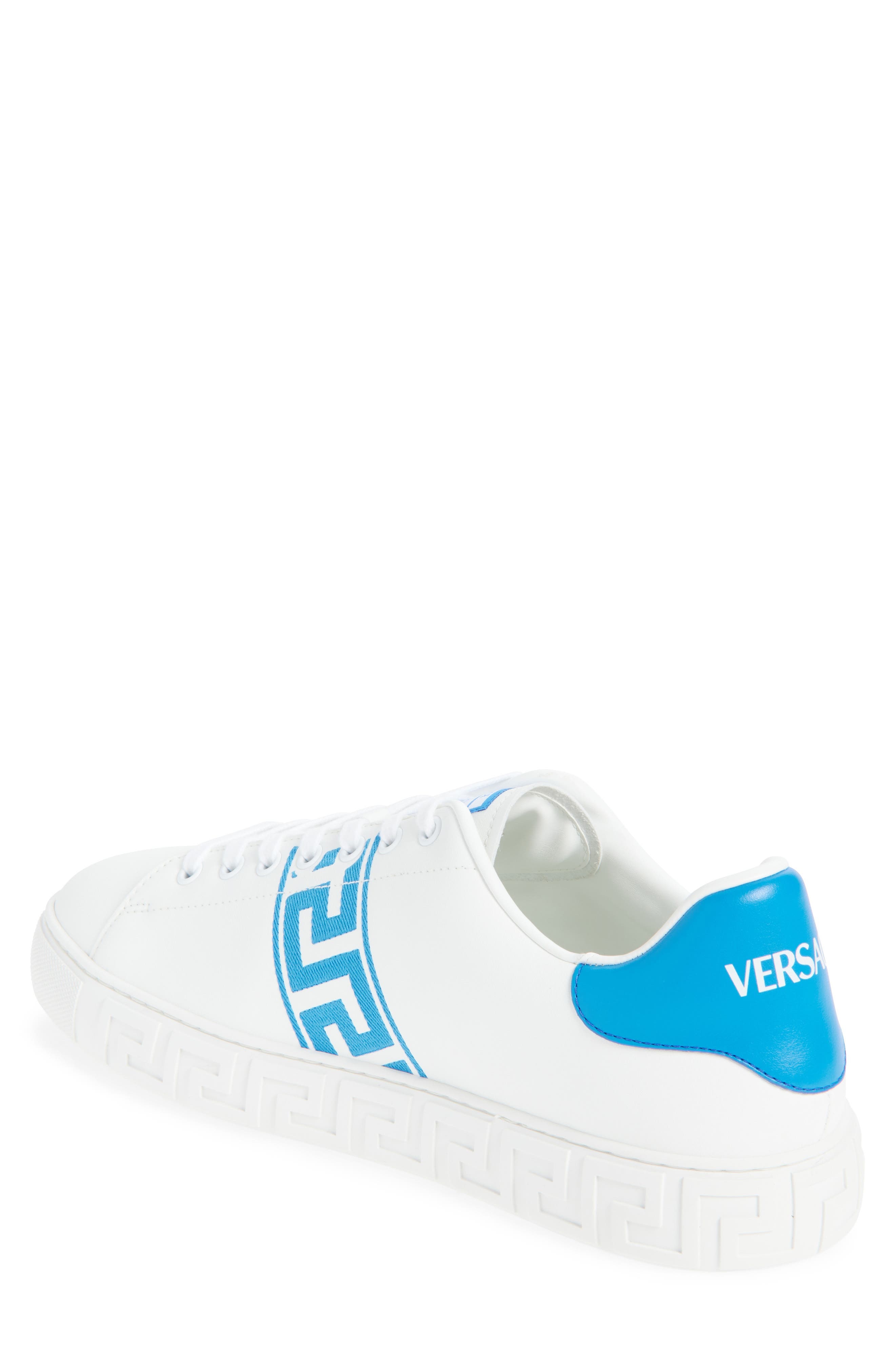 Versace Barocco Greca Jacquard Low Top Sneaker in White Ocean Blue at Nordstrom - 2
