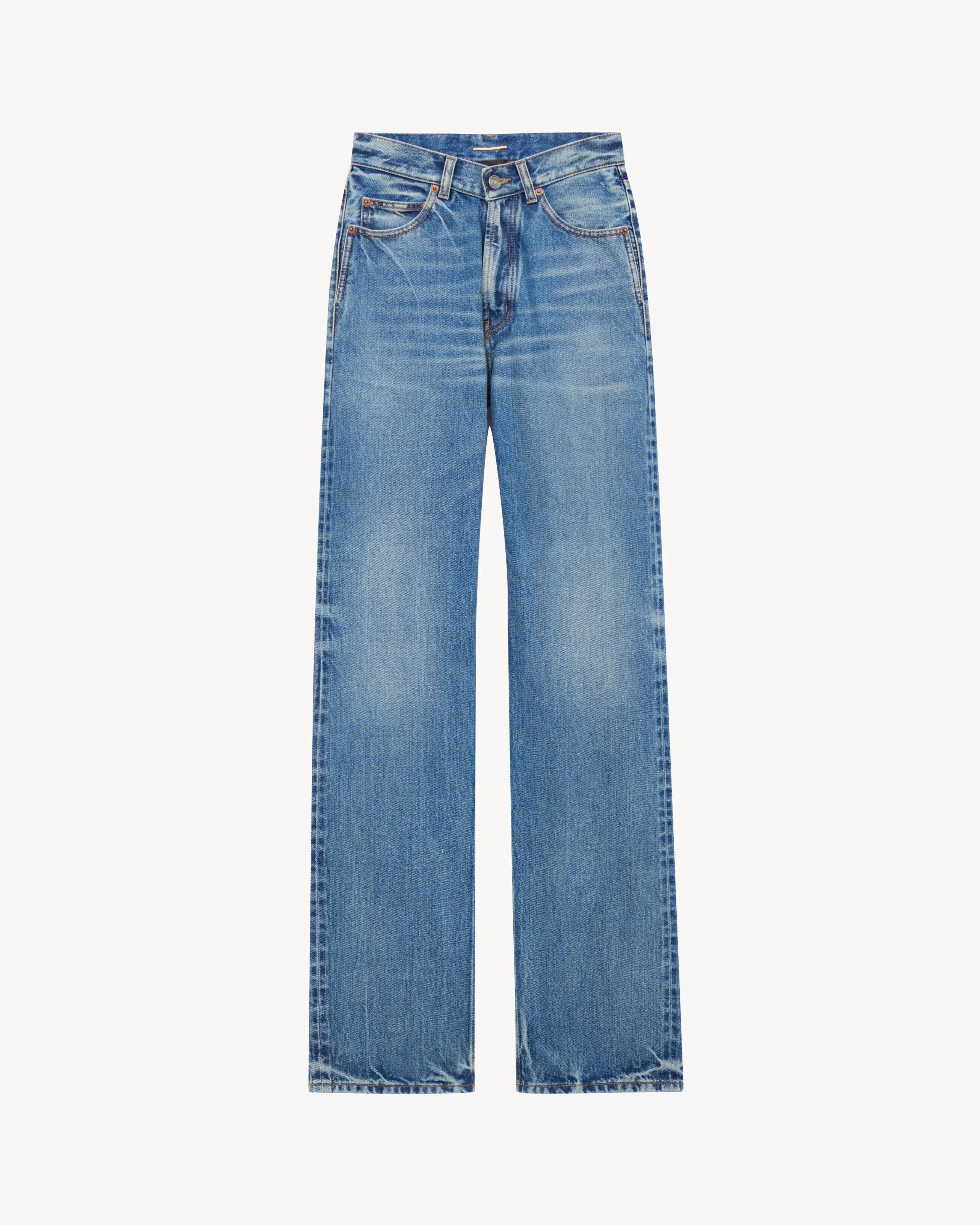V-WAIST LONG BAGGY JEANS IN 50'S BLUE SELVEDGE DENIM - 1