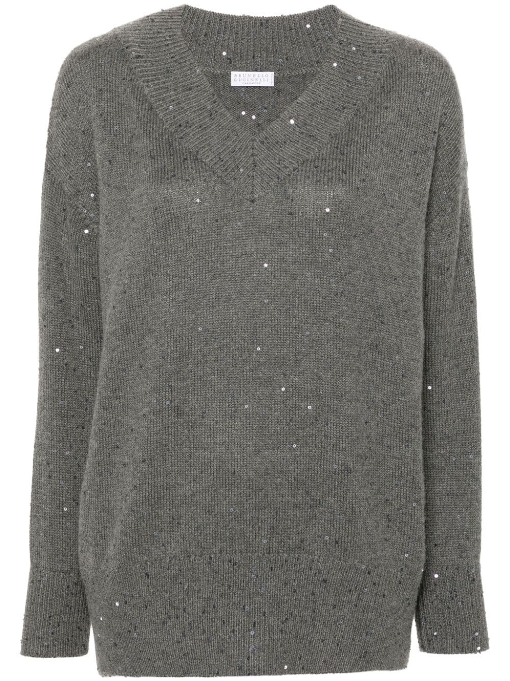 sequin-embellished V-neck jumper - 1