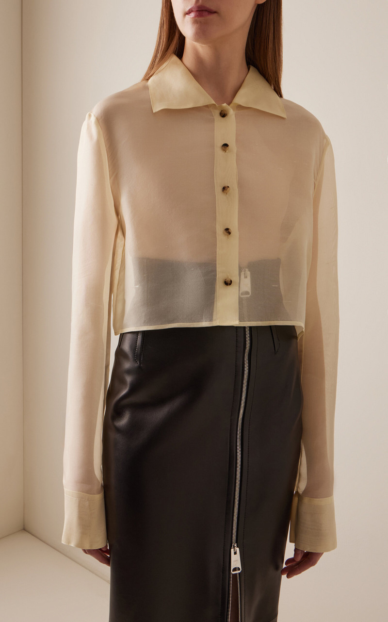 KHAITE Jasen Cropped Shantung Organza Shirt yellow outlook