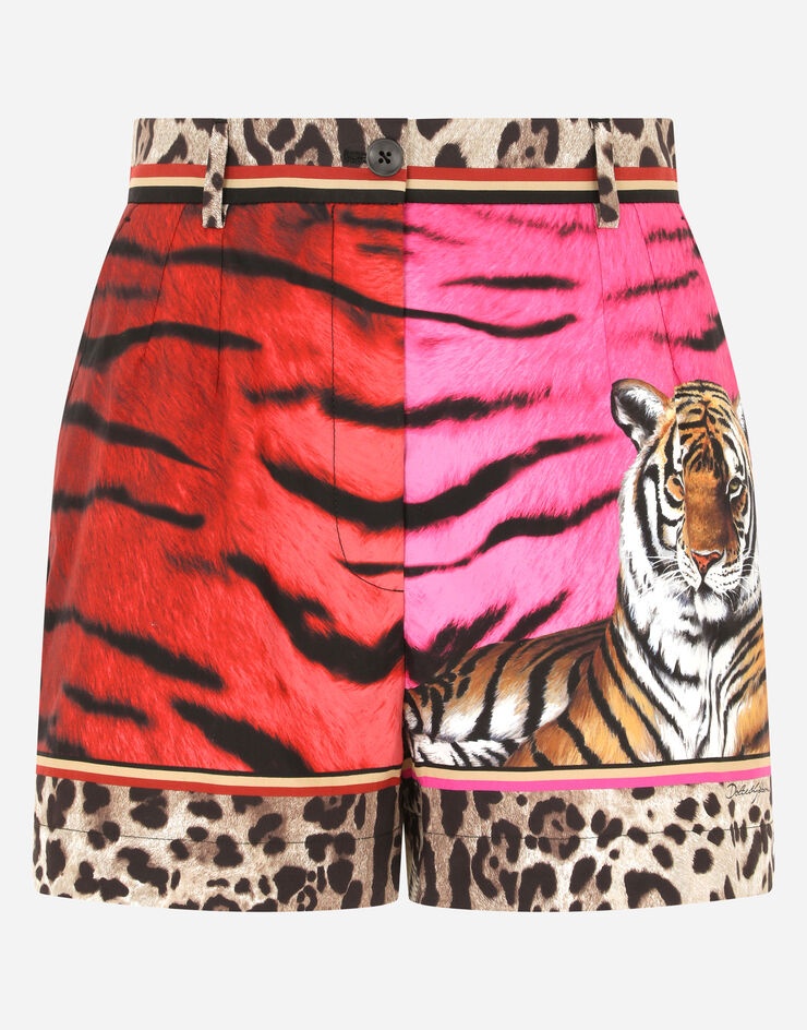 Tiger-print poplin shorts - 3