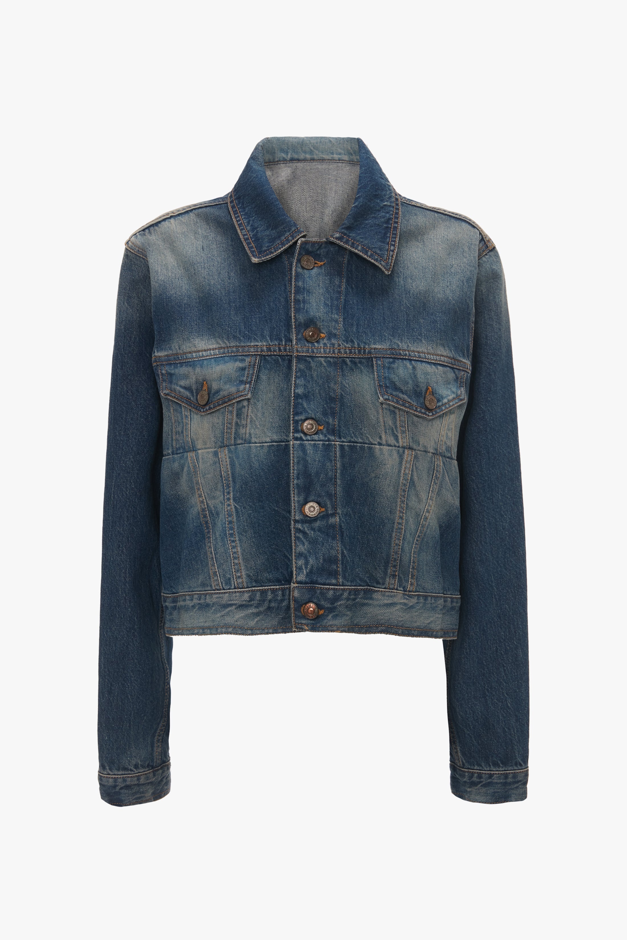 Cropped Denim Jacket In Heavy Vintage Indigo Wash - 1