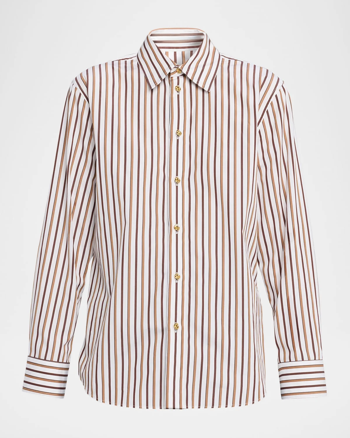 Knot-Button Striped Cotton Button-Down Shirt - 1