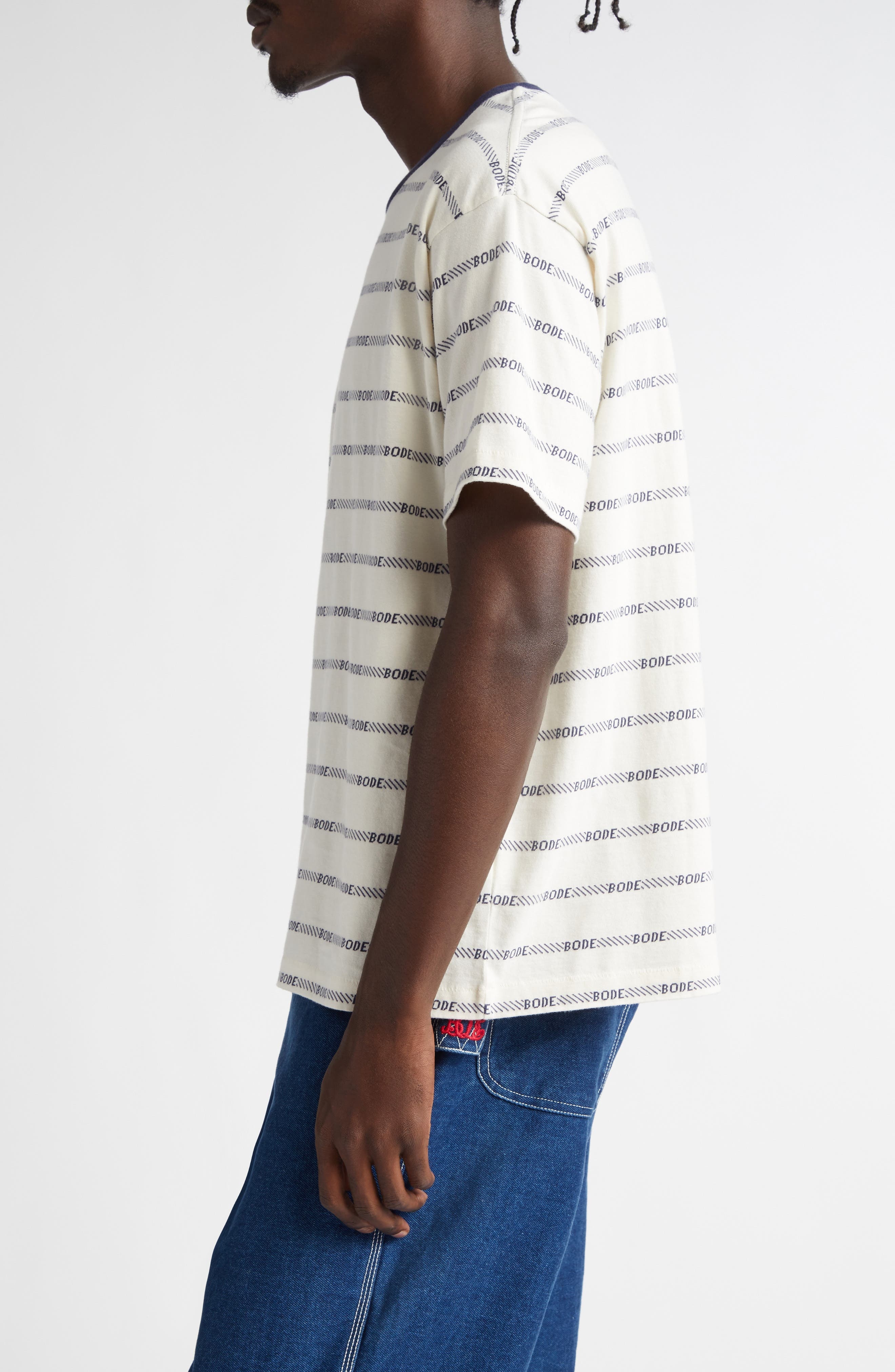 Bode Rec Jacquard Stripe Cotton Logo T-Shirt in White Multi at Nordstrom - 4