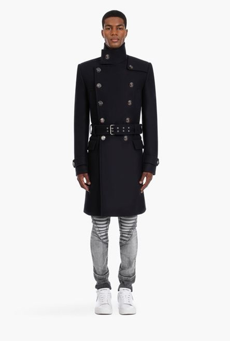 Black double-breasted wool coat 4