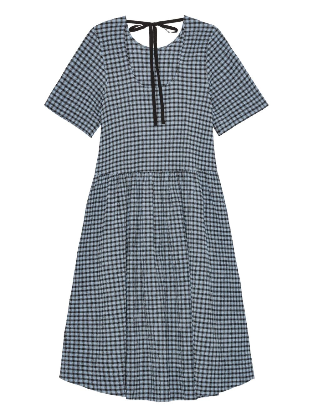 checked seersucker midi dress - 6