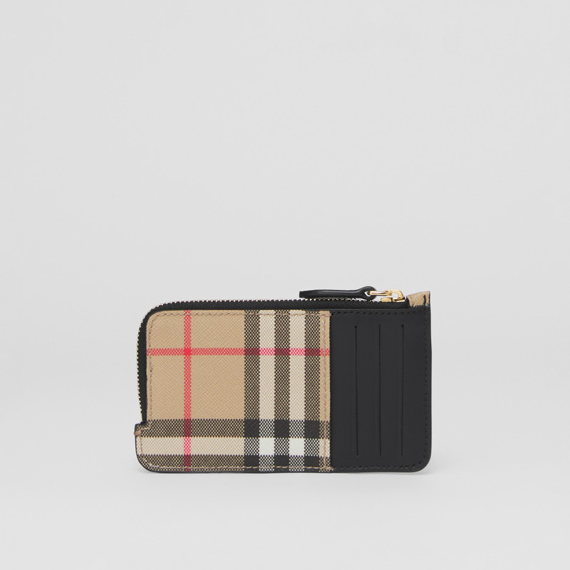 Vintage Check and Leather Zip Card Case 5