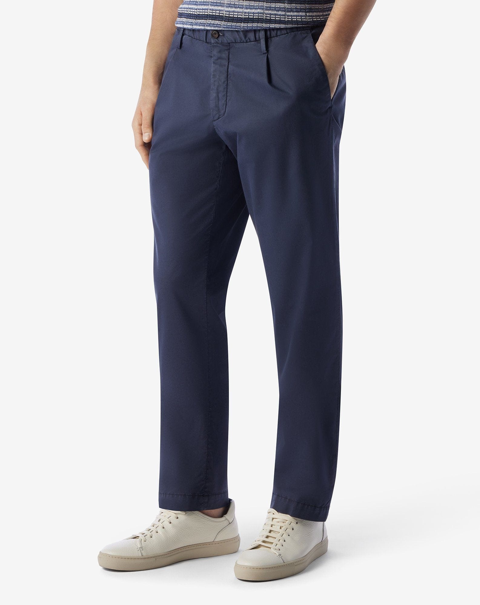 Navy blue stretch cotton satin trousers - 2