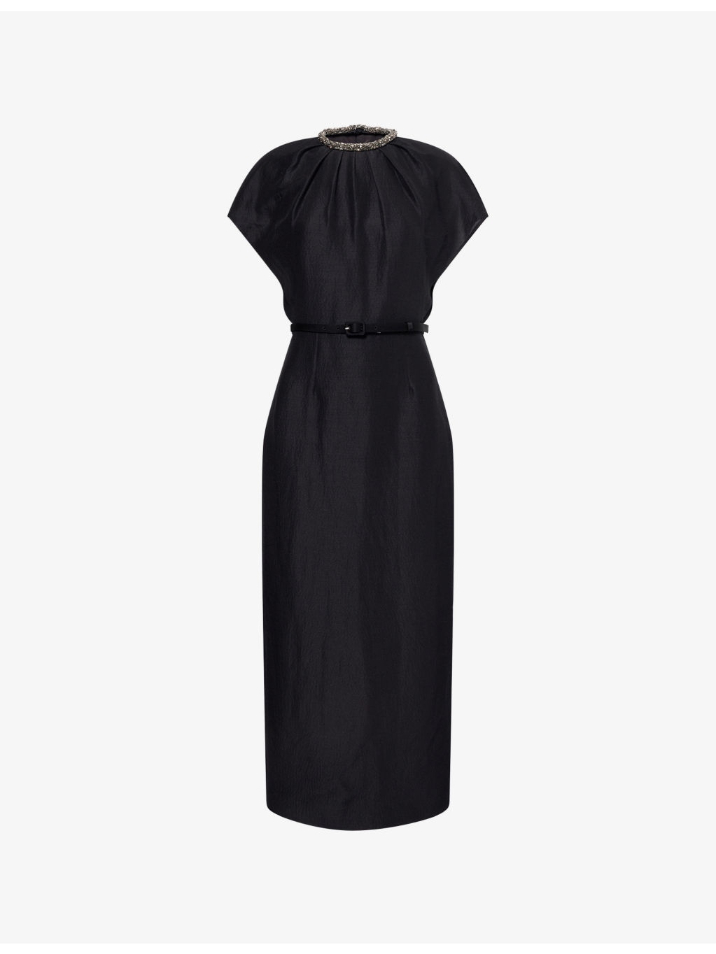 Rhinestone-Embellished Cap-Sleeves Woven Midi Dress - 6
