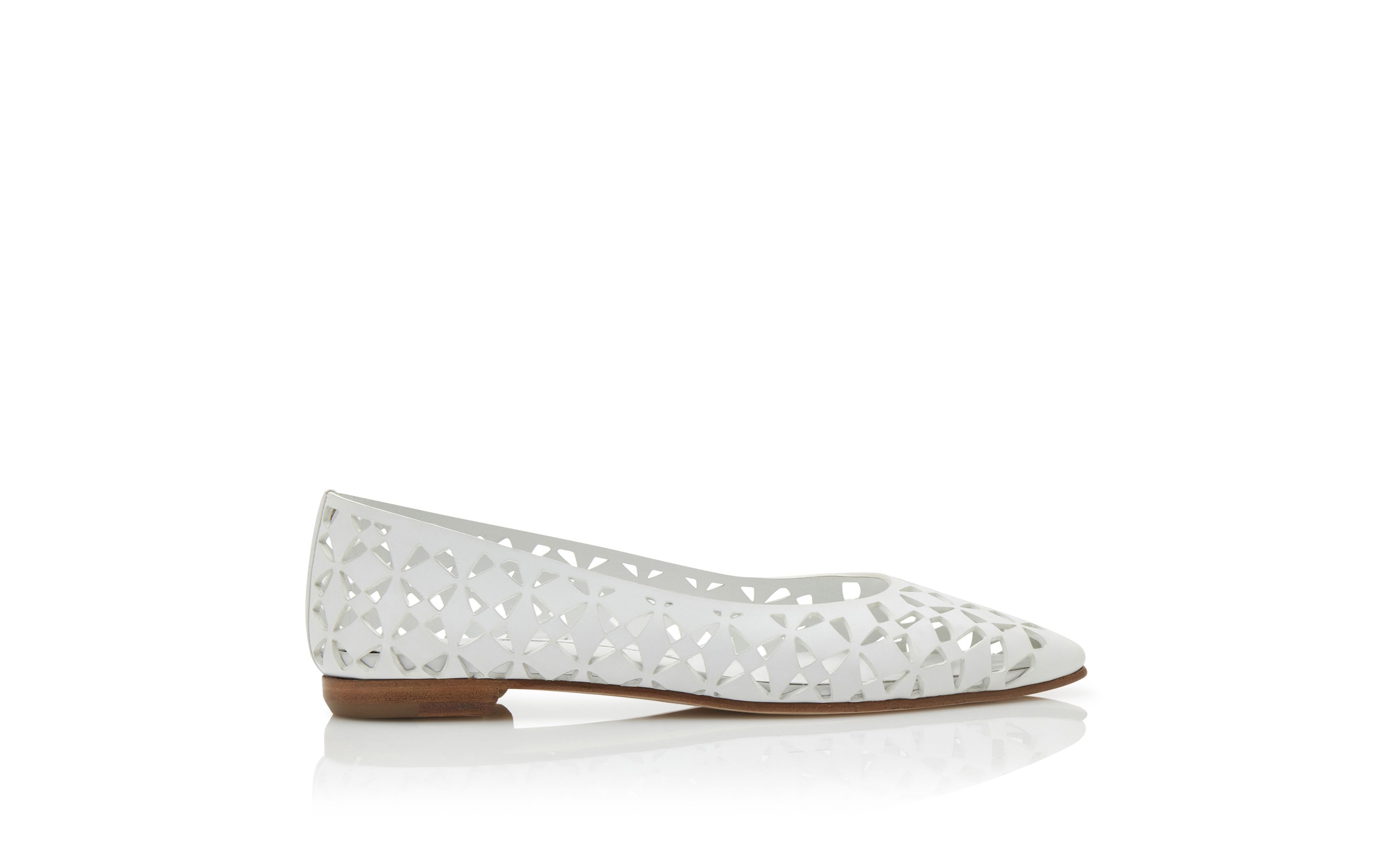 White Calf Leather Cut Out Flat Pumps - 1