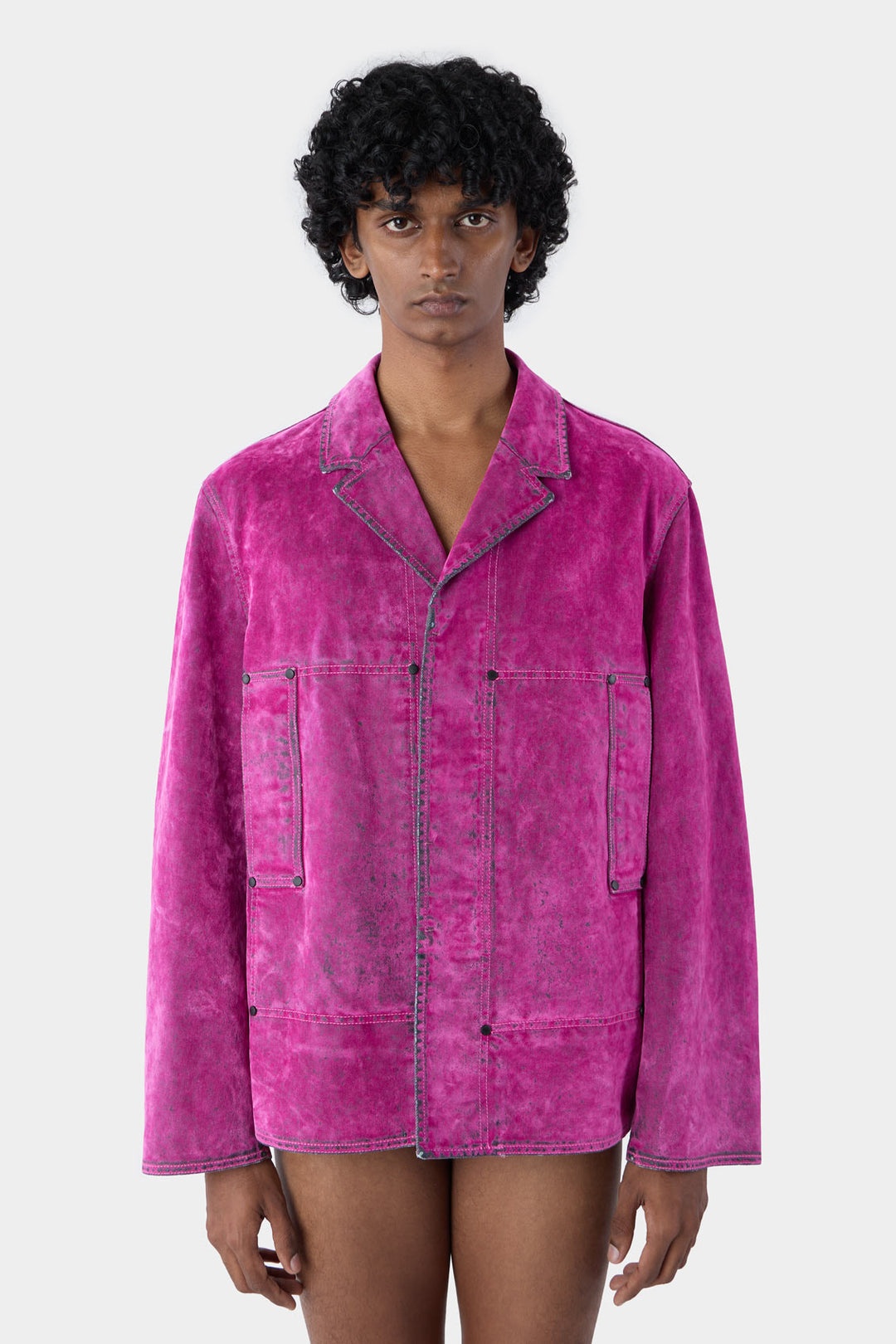 UTILITY BLAZER / flocked denim / fuchsia - 2