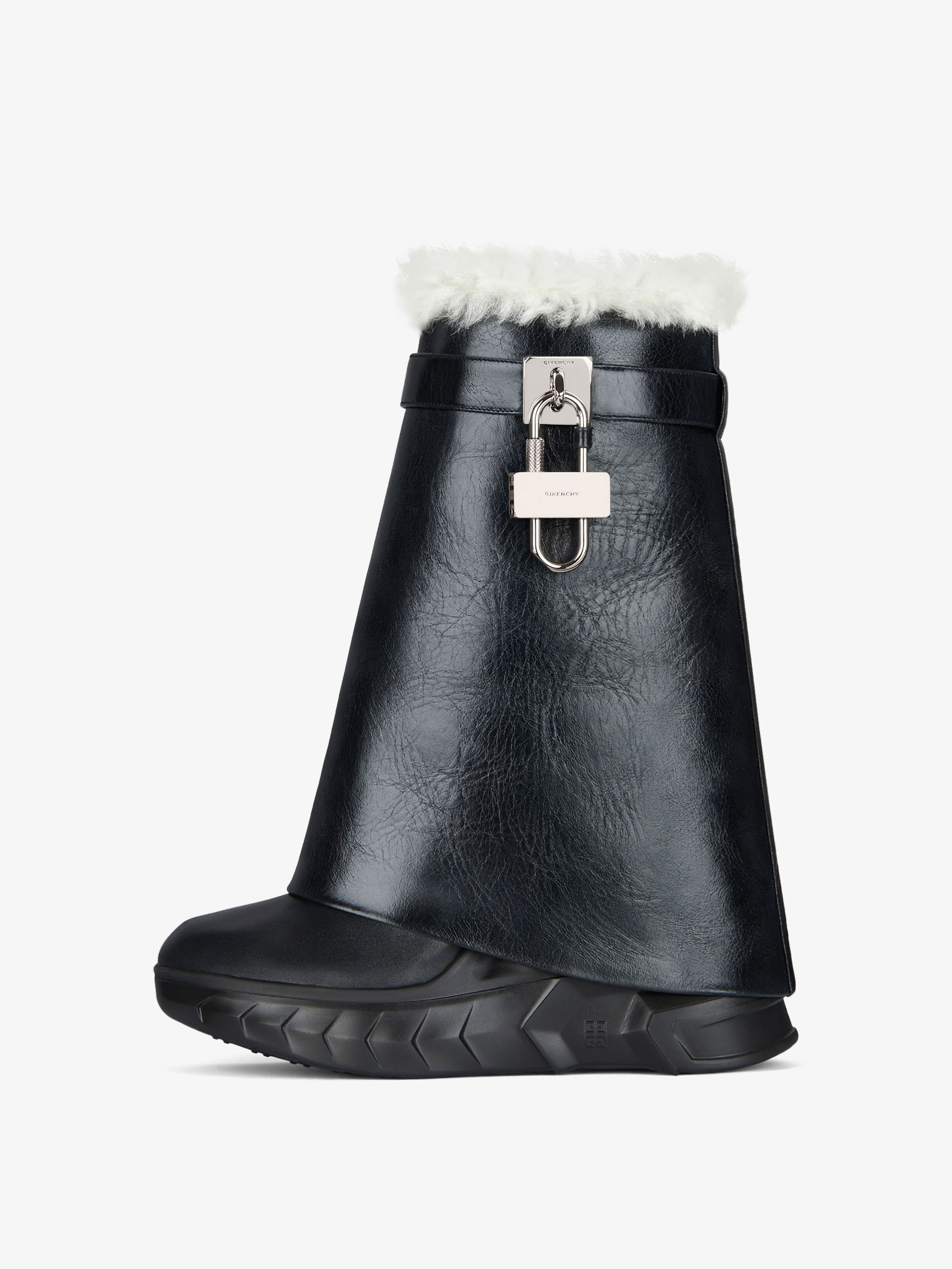 SHARK LOCK BIKER BOOTS IN LEATHER AND SHEARLING - 4