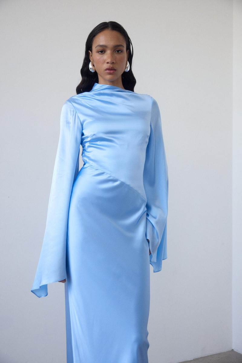 De La Vali ONDAS MAXI DRESS IN SKY SILK SATIN outlook