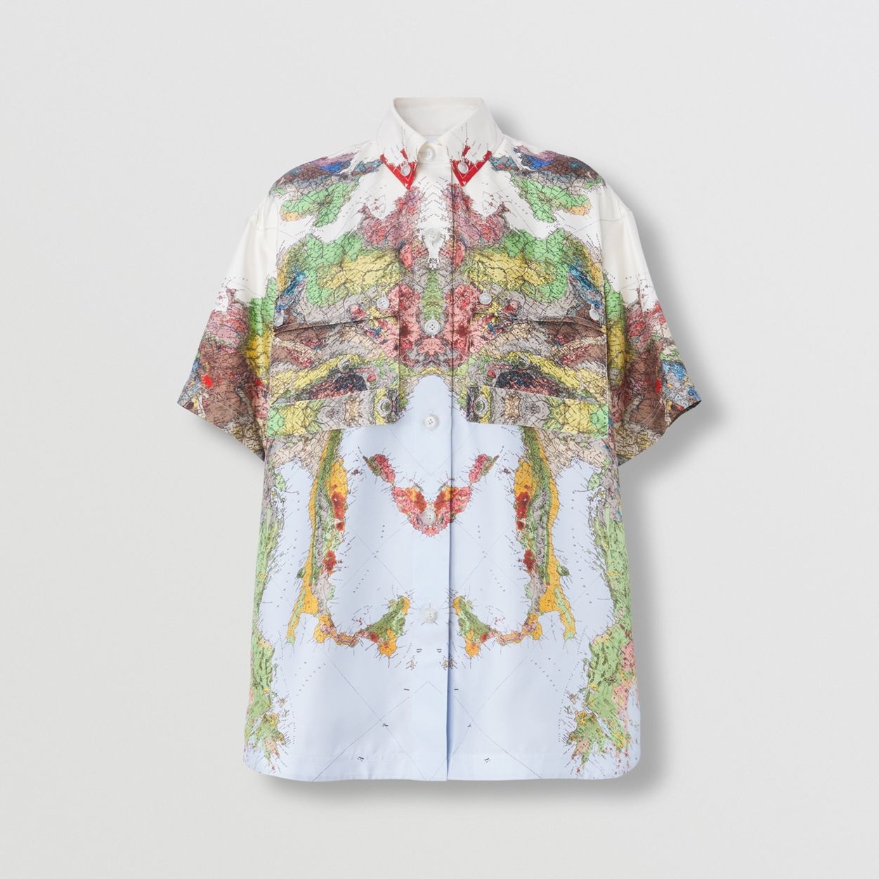 Burberry Map Print Silk Bowling Shirt | REVERSIBLE