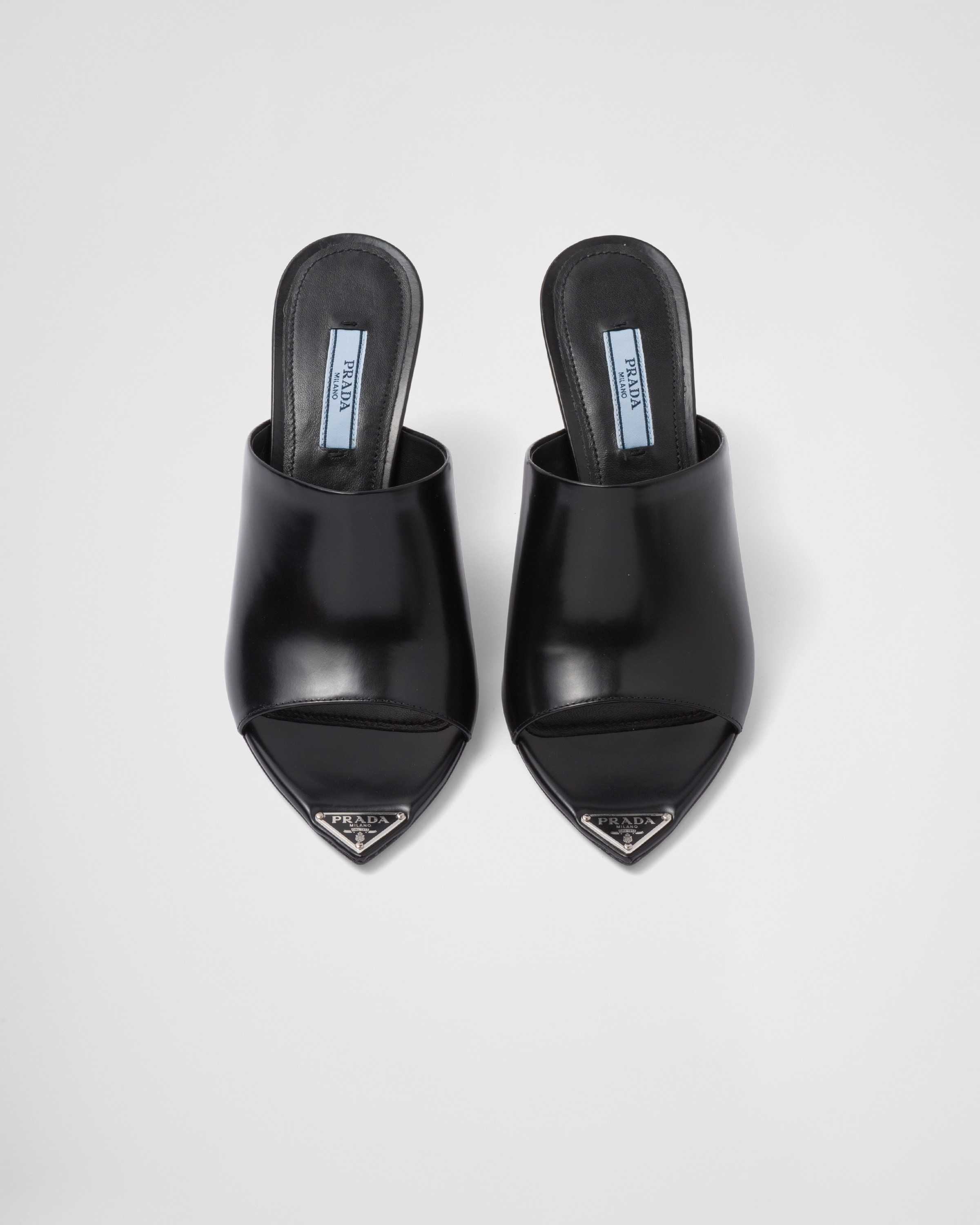 Brushed leather high-heel slides - 4