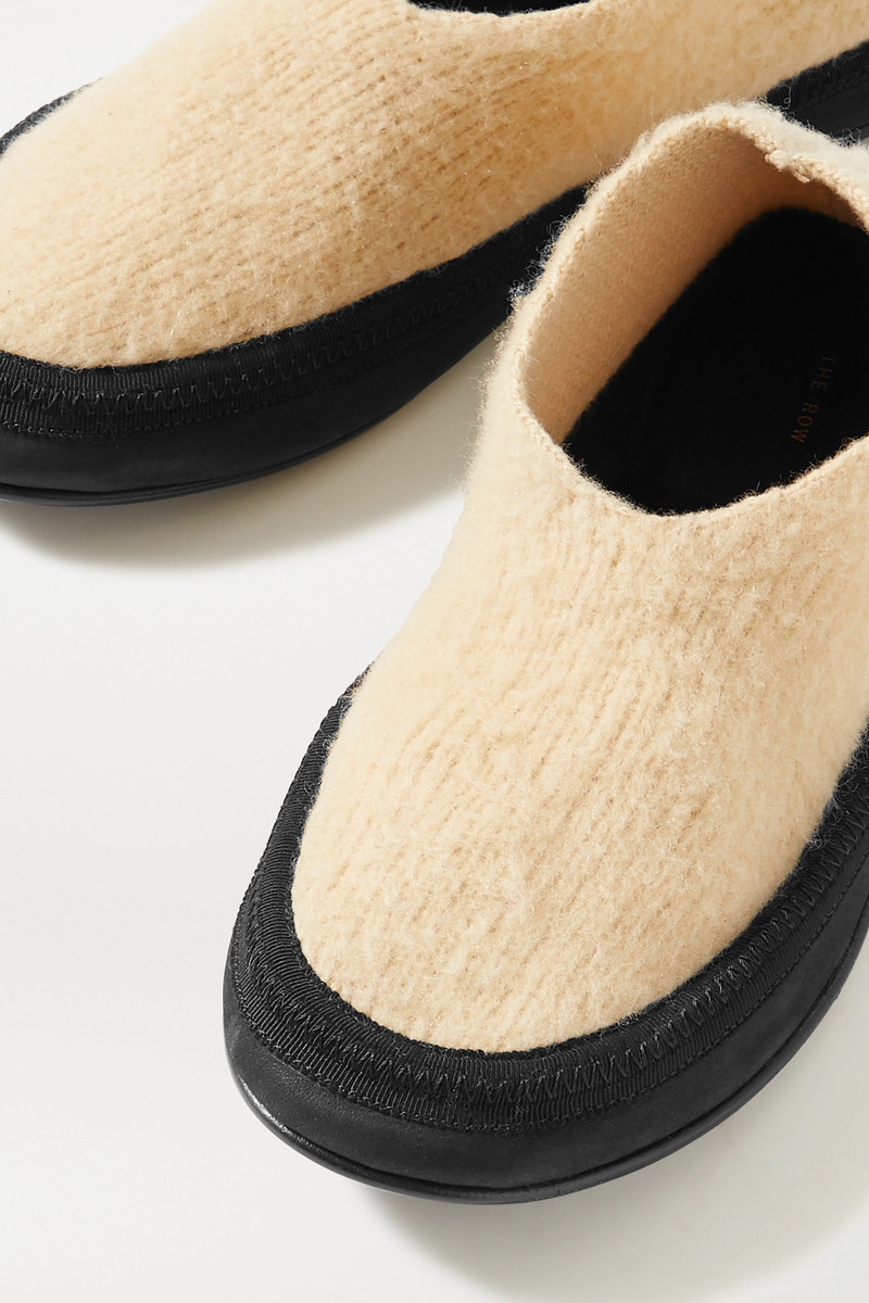 Fairy grosgrain and suede-trimmed cashmere slippers 4