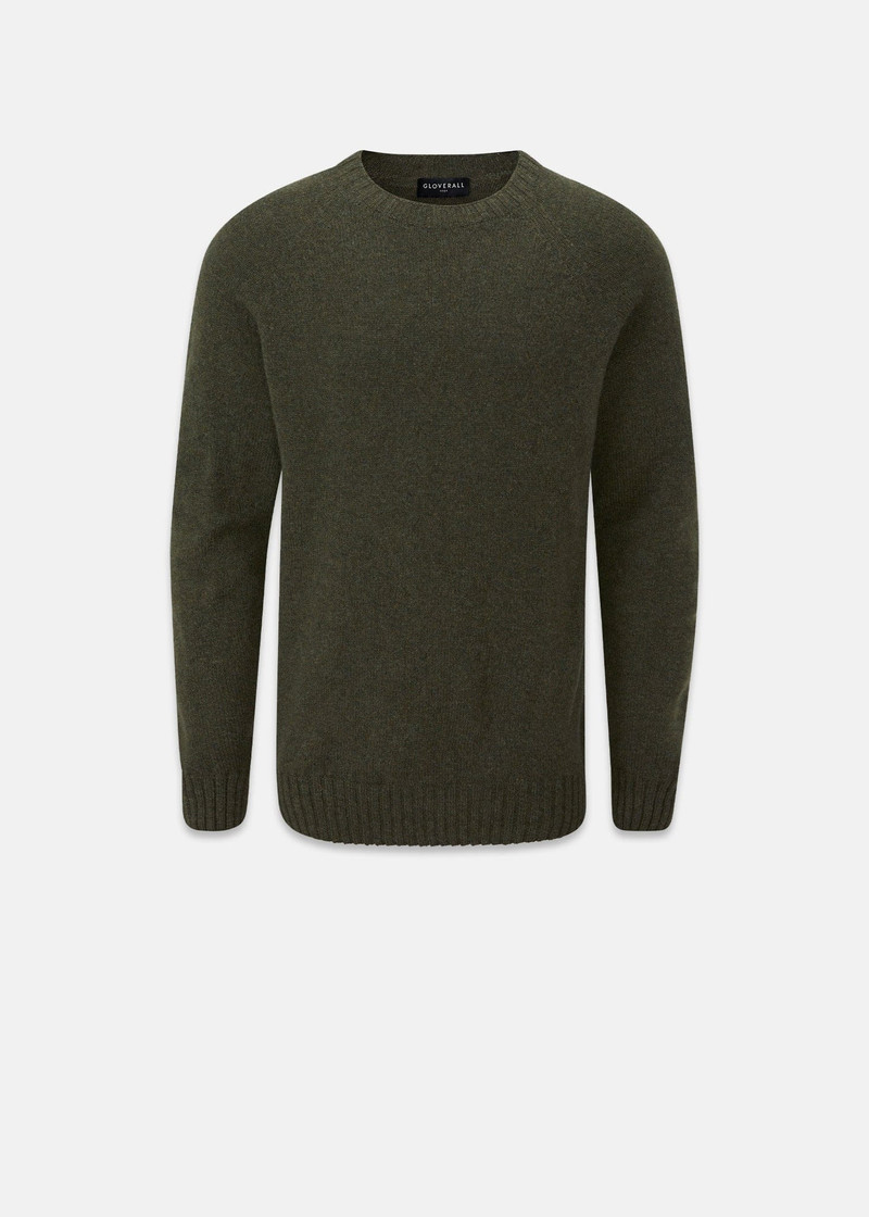 Men's Henley Lambswool Jumper Olive Green 1