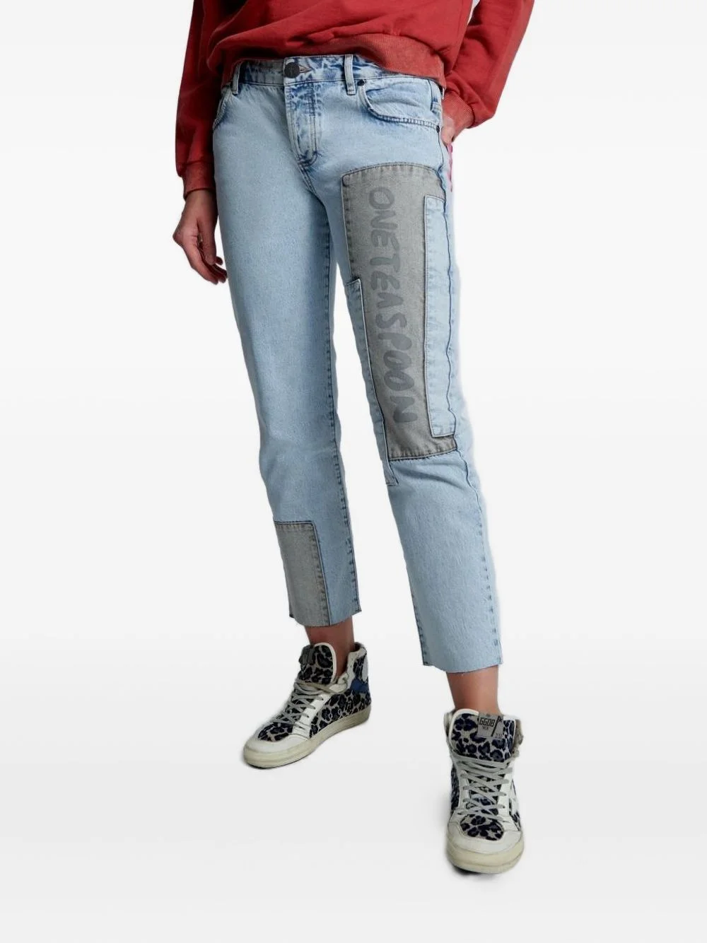 patchwork frayed jeans - 1