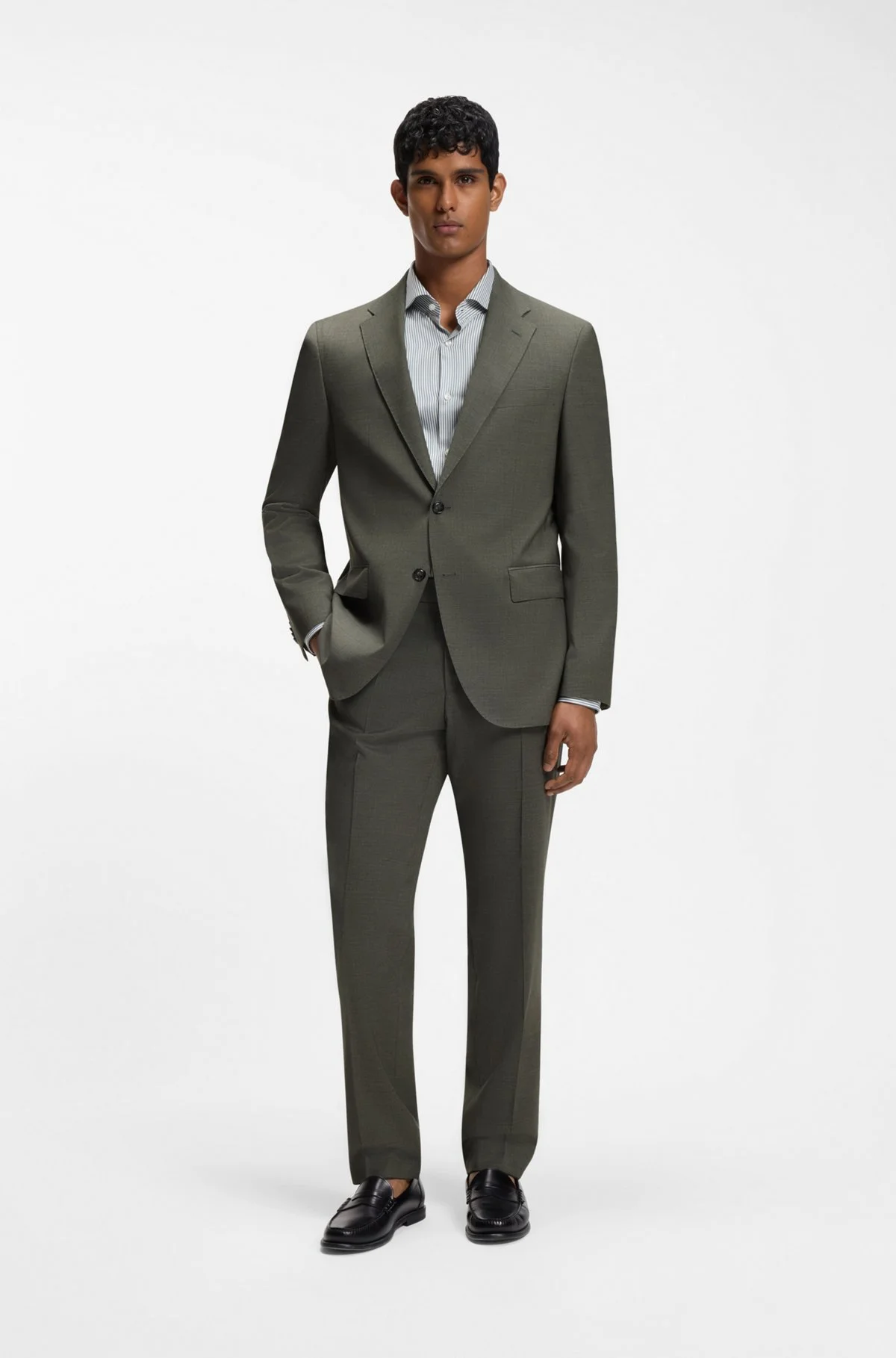 TWO-PIECE REGULAR-FIT SUIT IN MÉLANGE STRETCH WOOL - 1
