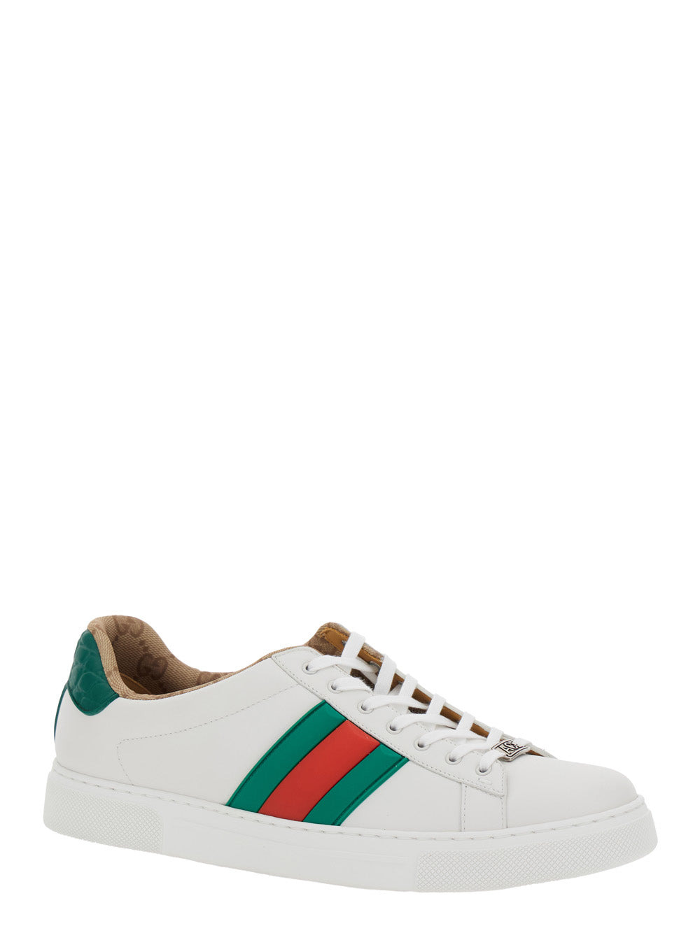 Gucci Men 'Ace' White Sneaker With Web Detail On The Side And Tag On The Front In Leather Man - 2