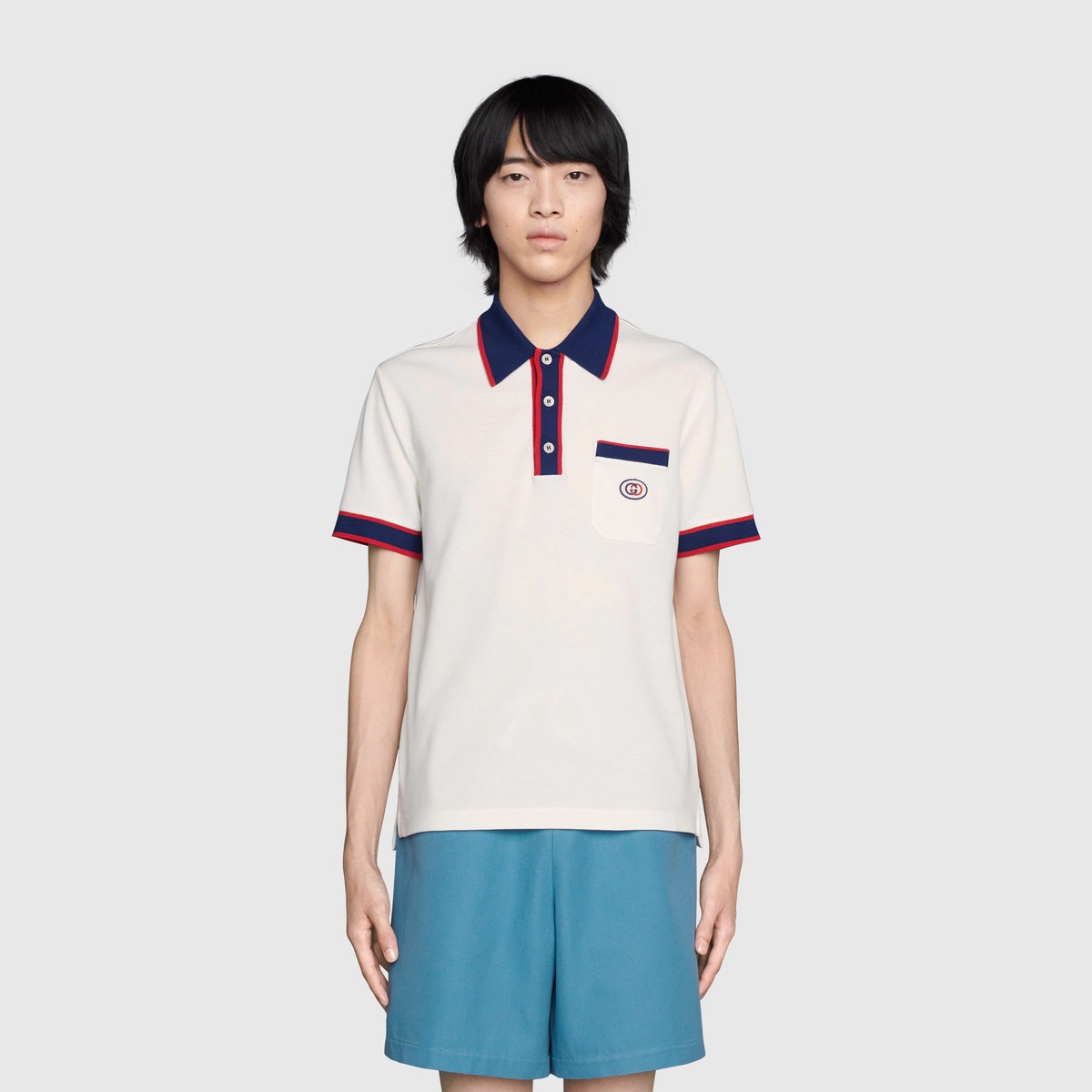 Cotton piquet polo with Interlocking G - 3