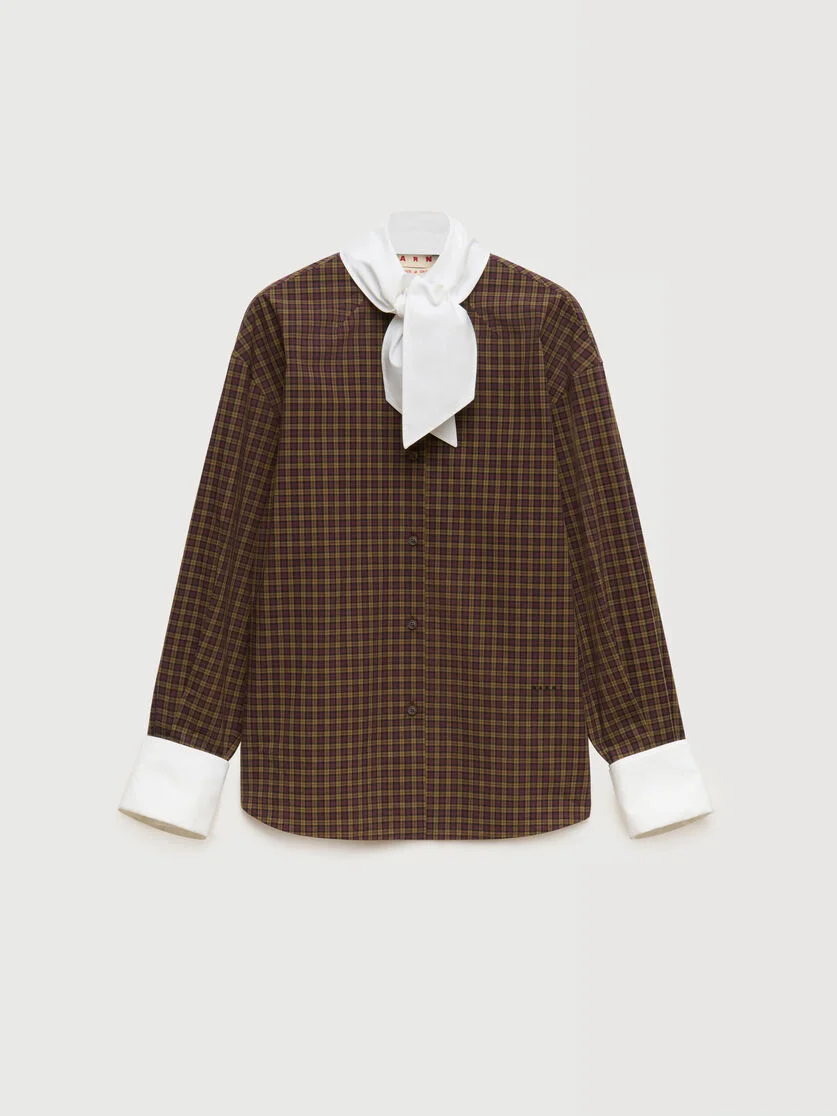 BROWN CHECKED POPLIN SHIRT WITH NECK TIE - 1