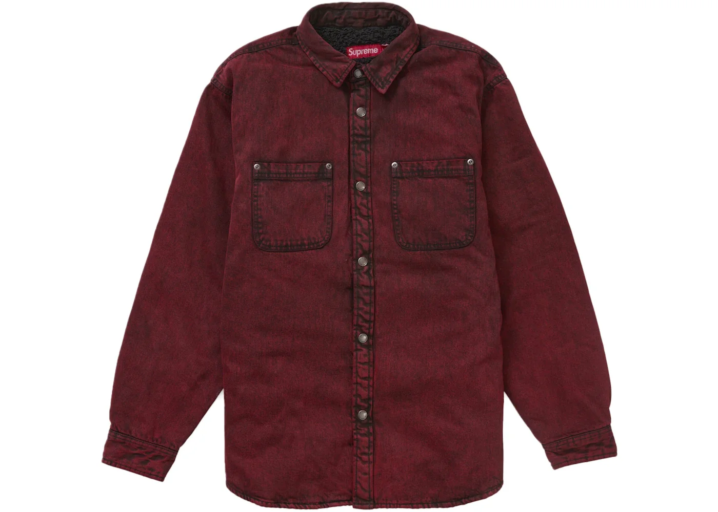 Supreme Faux Shearling Lined Work Shirt Red Denim - 1