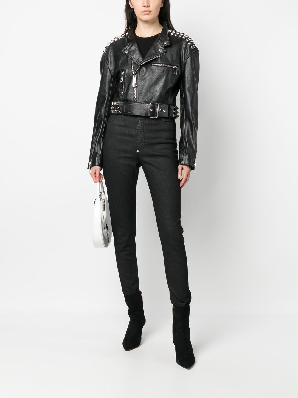 rock-stud cropped leather jacket - 2