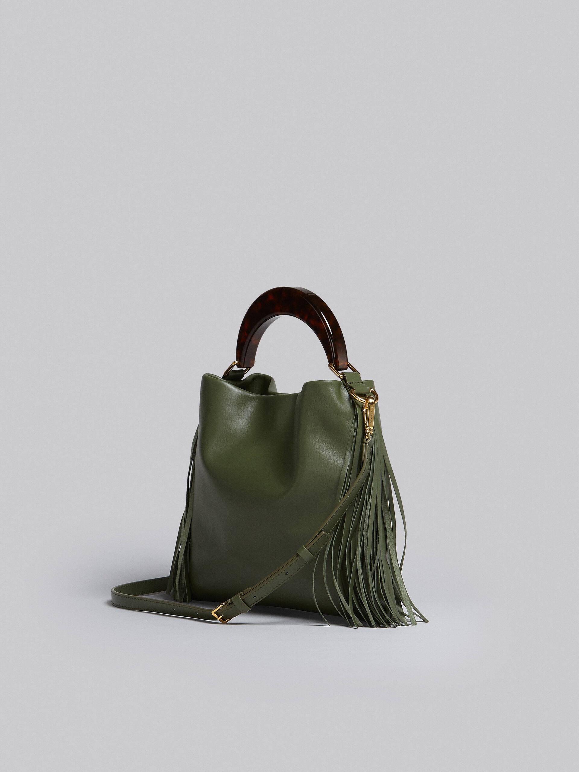 VENICE SMALL BAG IN GREEN LEATHER WITH FRINGES - 2