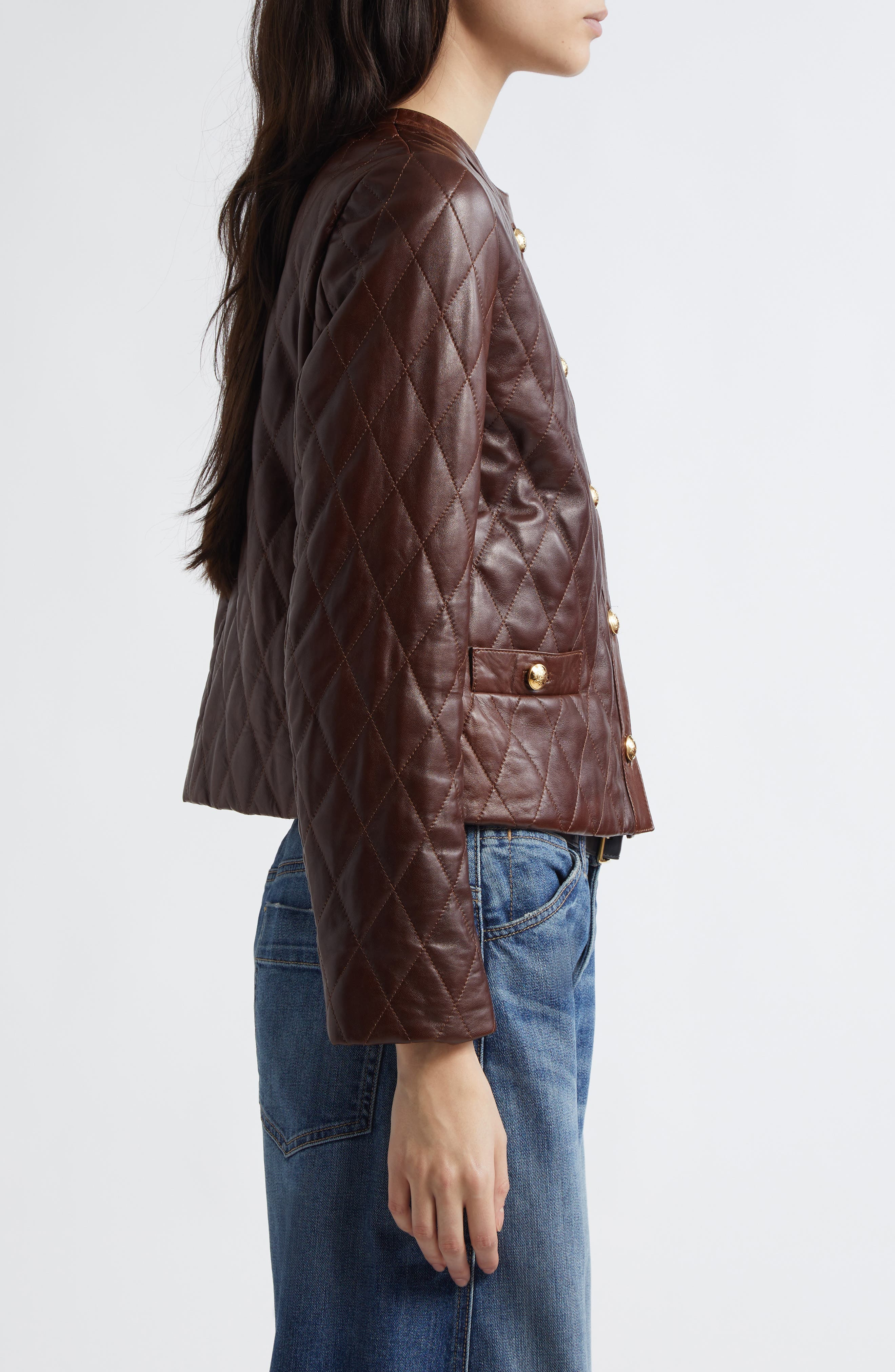 Nili Lotan Amy Quilted Leather Jacket in Bordeaux at Nordstrom - 4