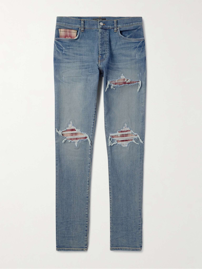 Skinny-Fit Distressed Patchwork Jeans 1