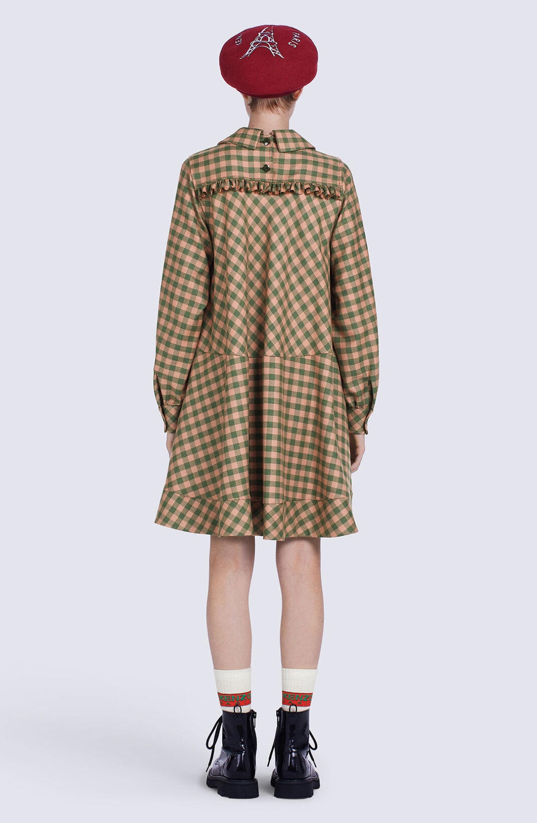 Flared gingham wool dress - 3