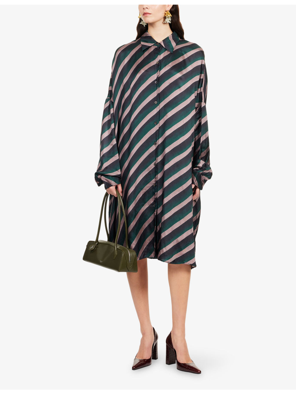 Dasia Diagonal-Stripe Woven Midi Dress - 2