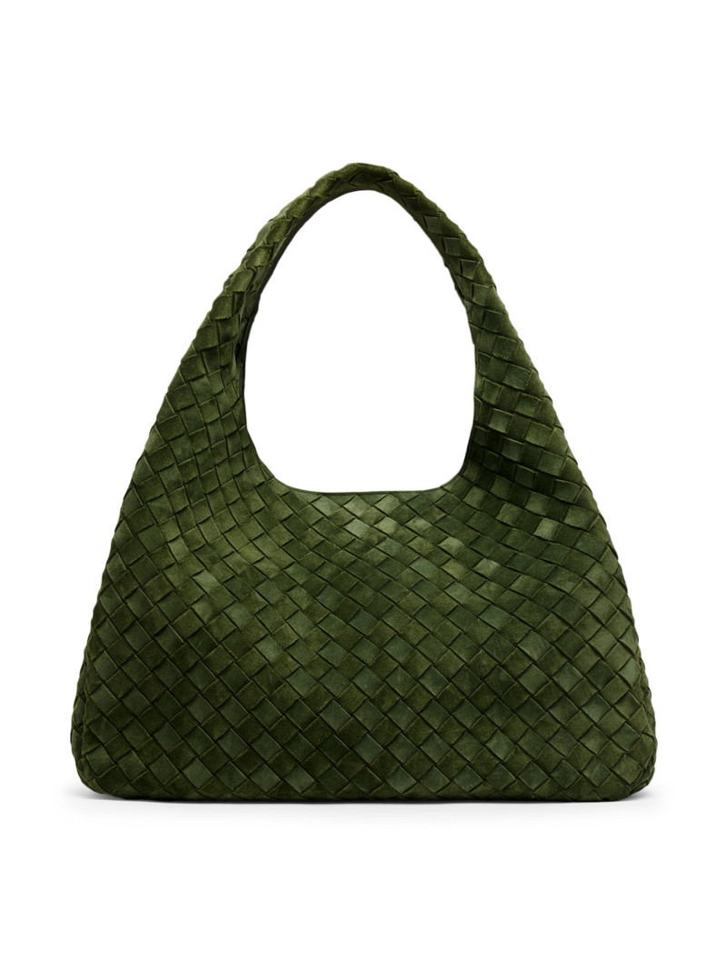 Women's Campana Large Intrecciato-Suede Shoulder Bag - Green Tweed Brass 1