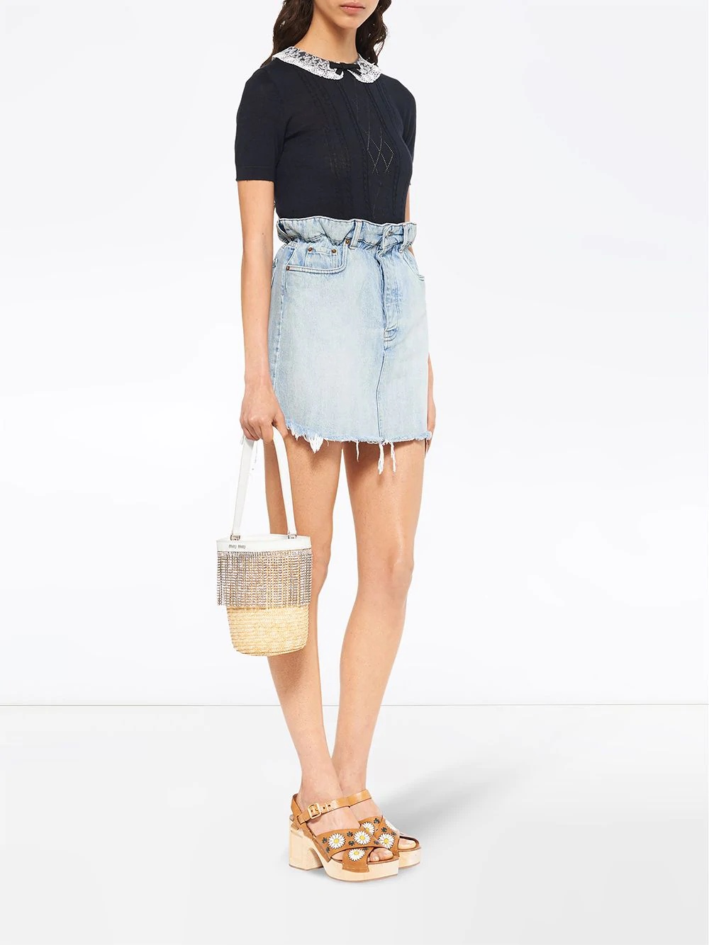 crystal-embellished straw bucket bag - 2