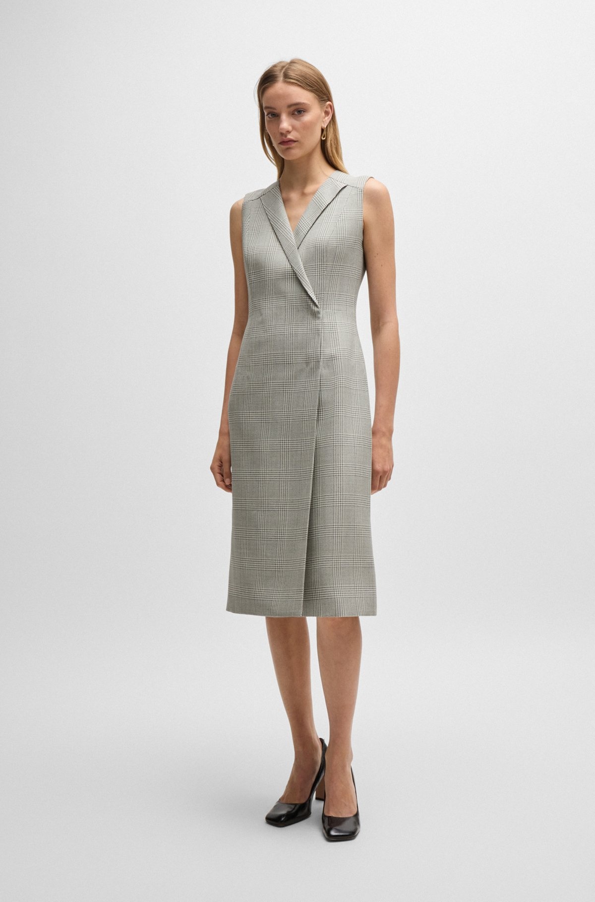 WRAP-FRONT DRESS IN CHECKED VIRGIN-WOOL CREPE - 3