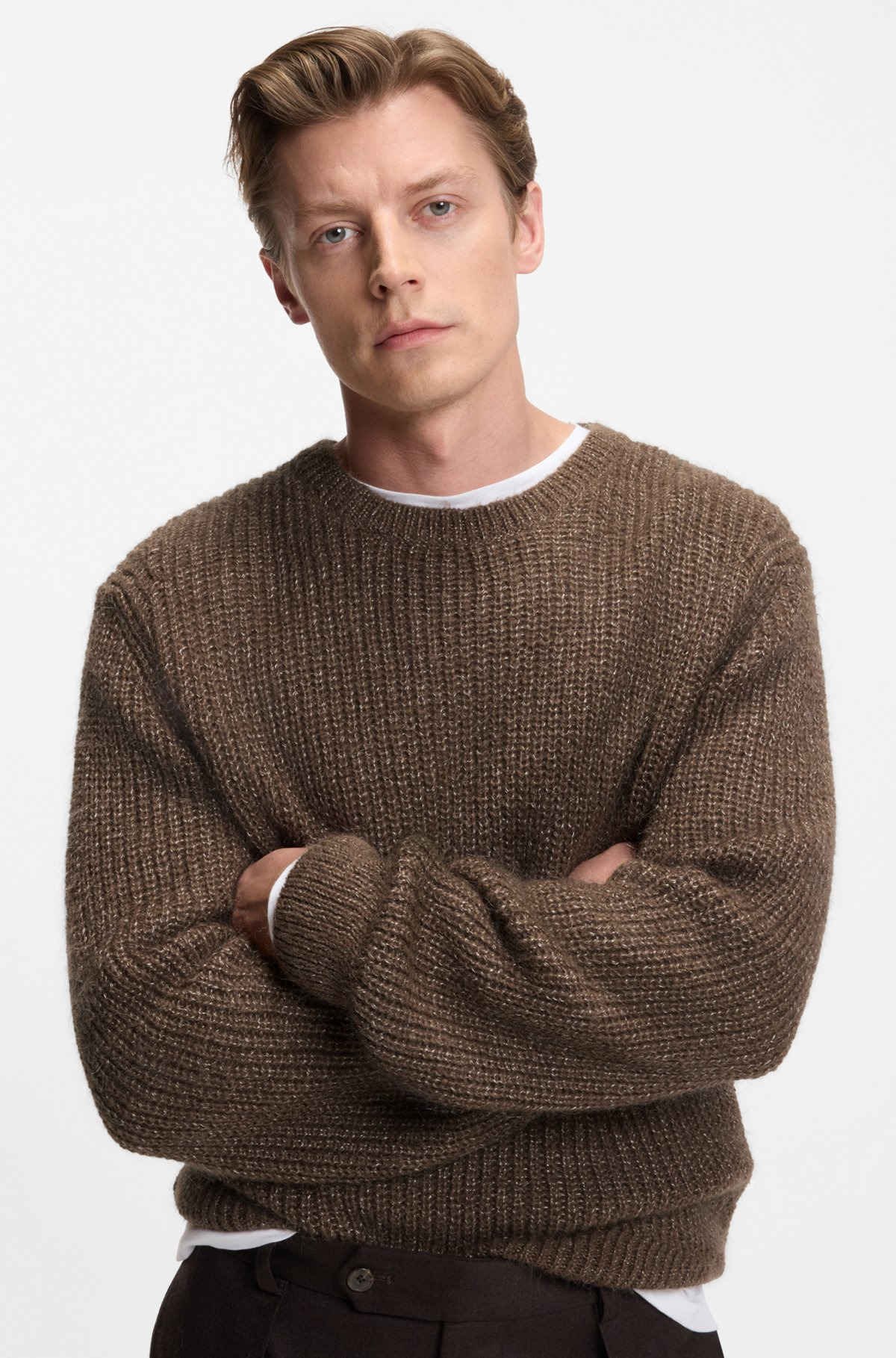 BECKHAM X BOSS KNITTED SWEATER WITH MOULINÉ RIB - 3