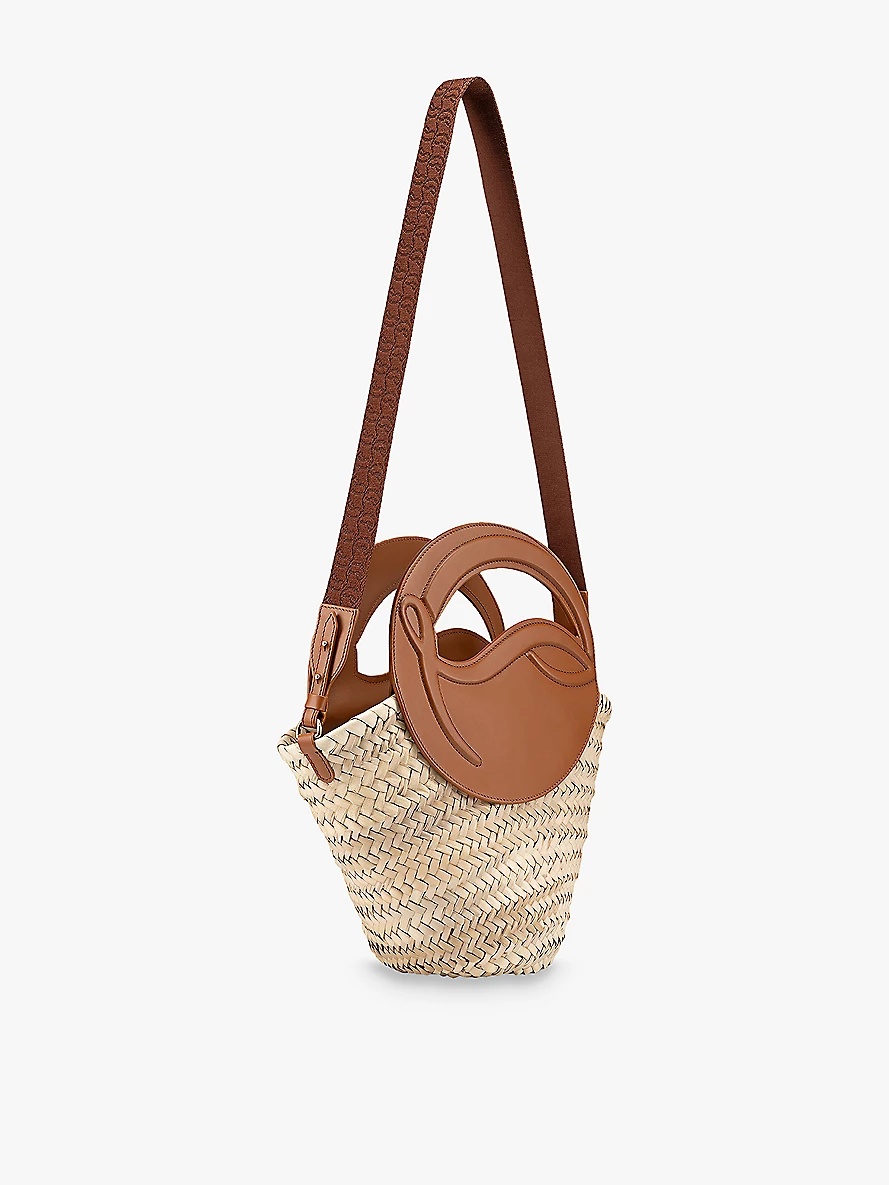 Biloumoon small straw and leather top-handle basket bag - 3