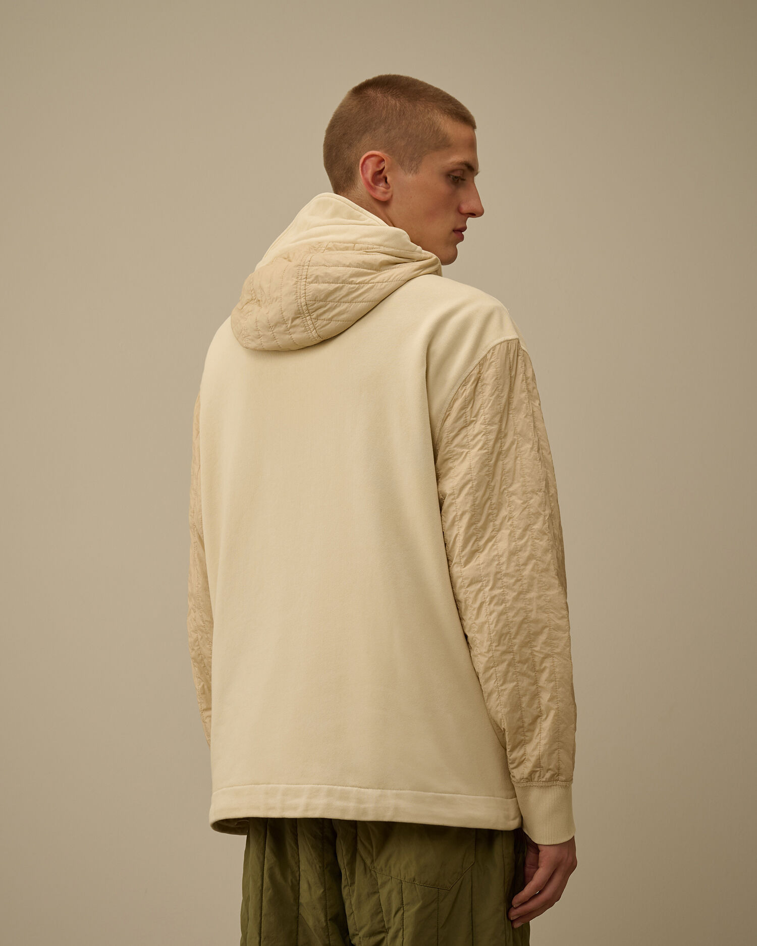 Diagonal Raised Fleece Mixed Full Zip Hooded Sweatshirt - 4