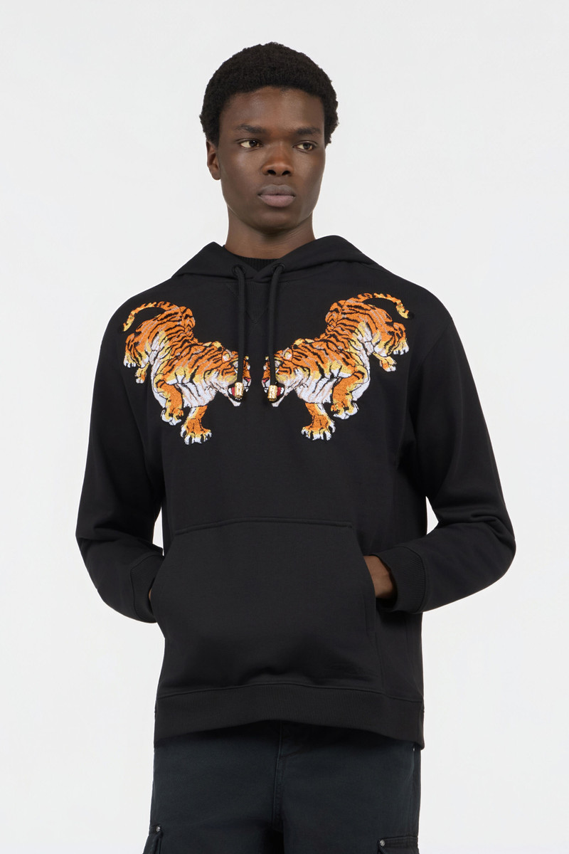 Black Hooded Sweatshirt With Tiger Embroidery 3
