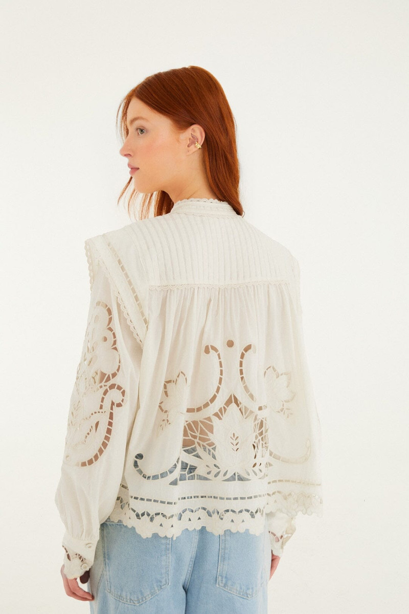 Off-White Richelieu Puff Sleeve Organic Cotton Blouse 3