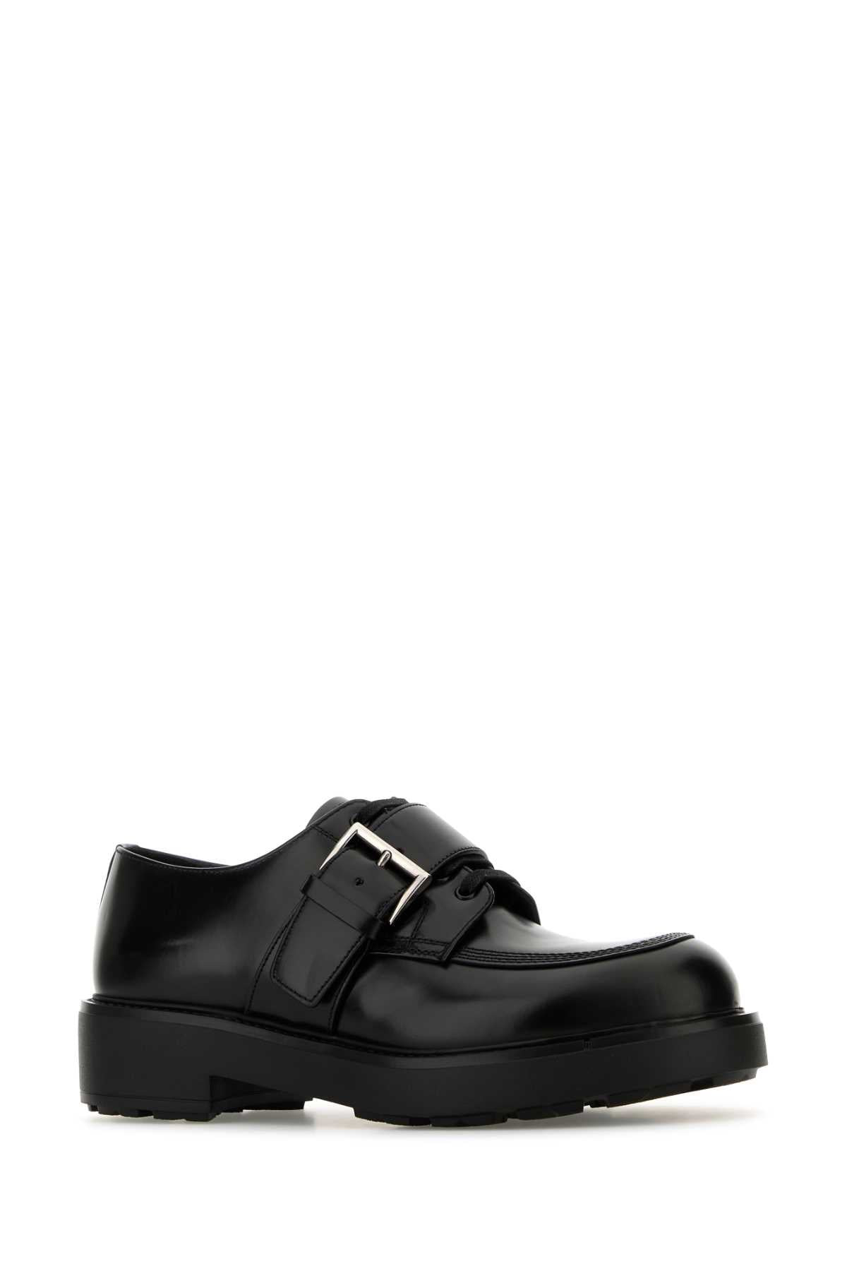 Prada Men Black Leather Lace-Up Shoes - 2
