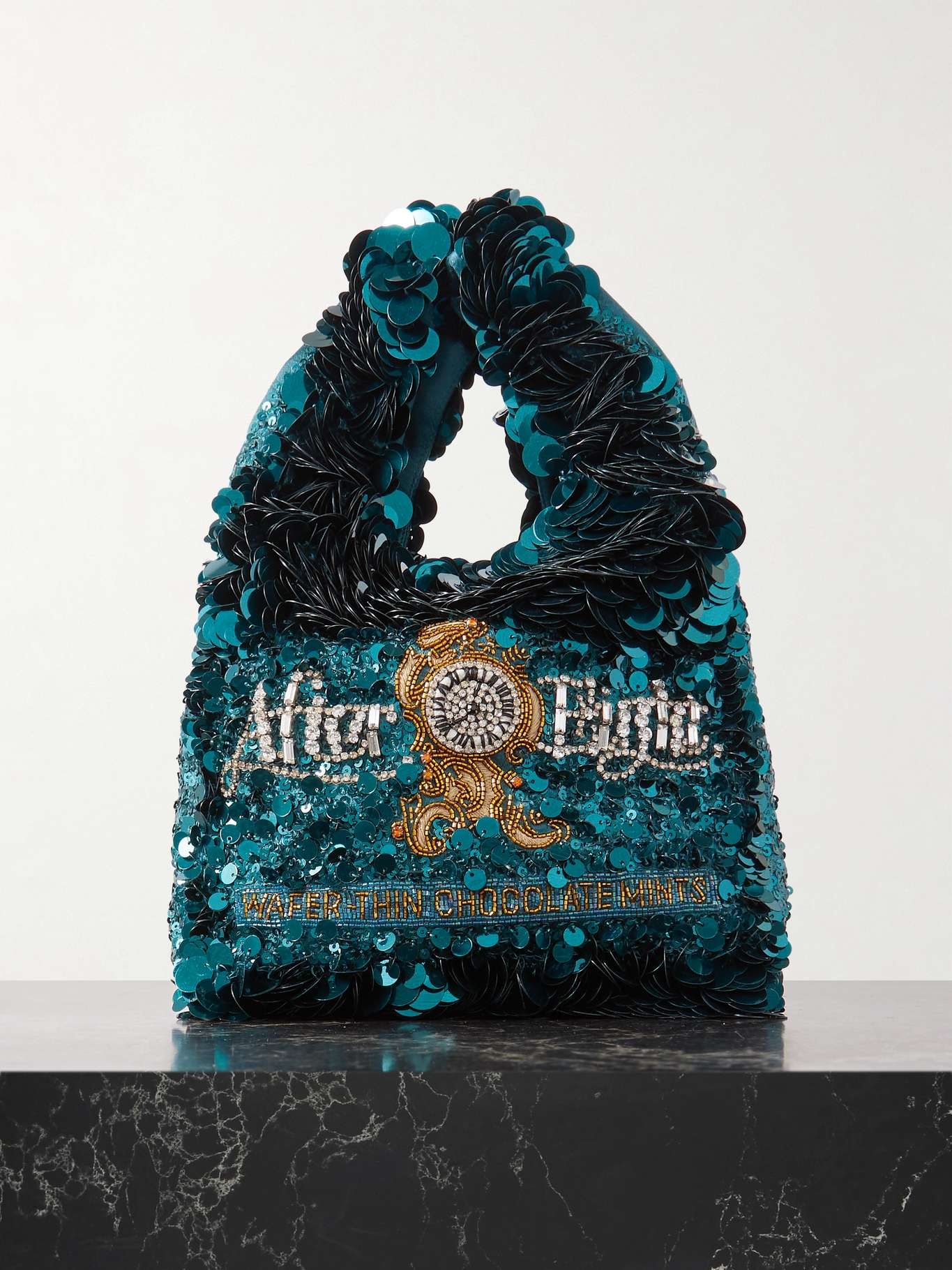 After Eight embellished embroidered recycled-satin tote - 1