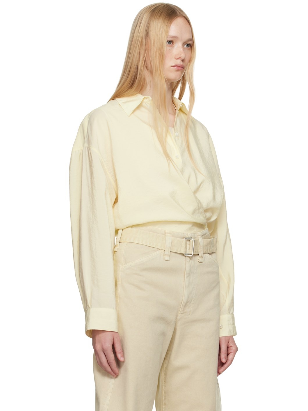 Yellow Straight Collar Twisted Shirt - 2