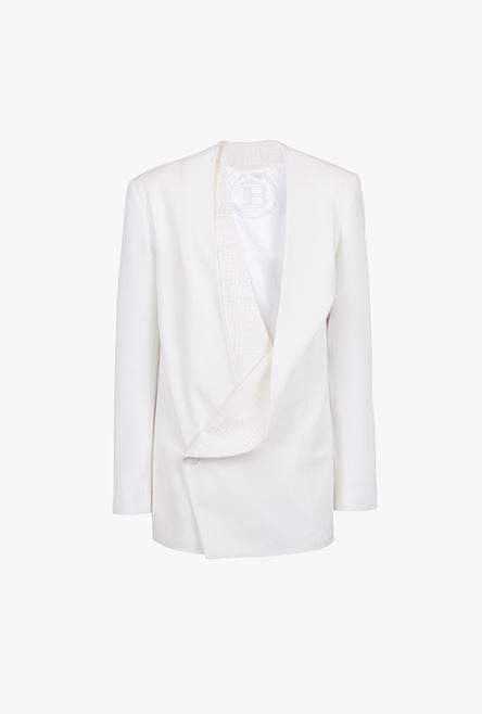 White satin kimono blazer with Balmain monogram - 1