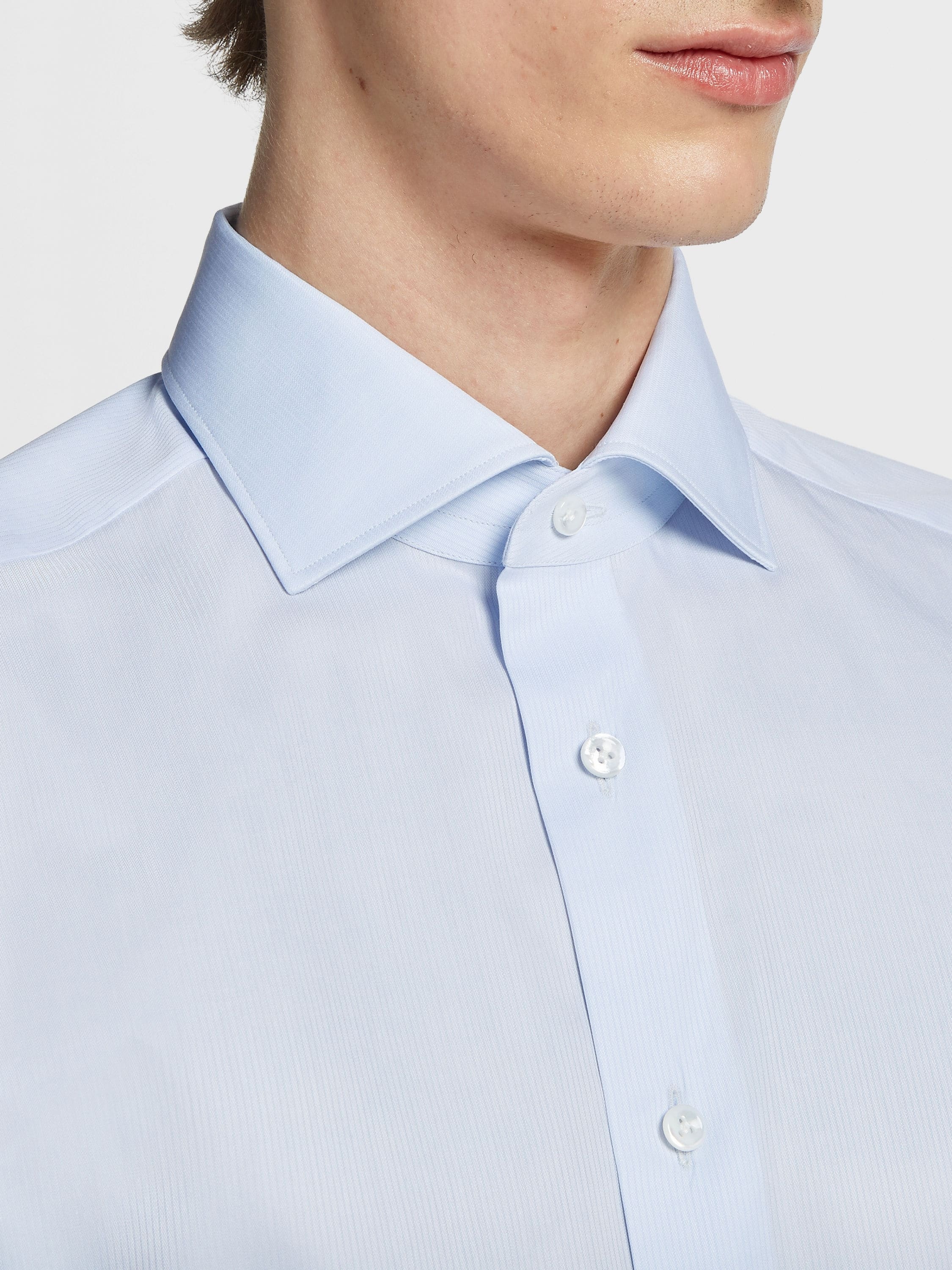 LIGHT BLUE CENTOVENTIMILA COTTON MICRO-STRIPED SHIRT - 3