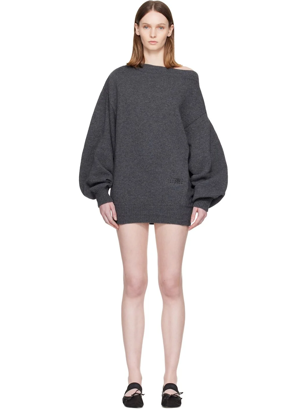 Gray Off-shoulder Knit Minidress - 1
