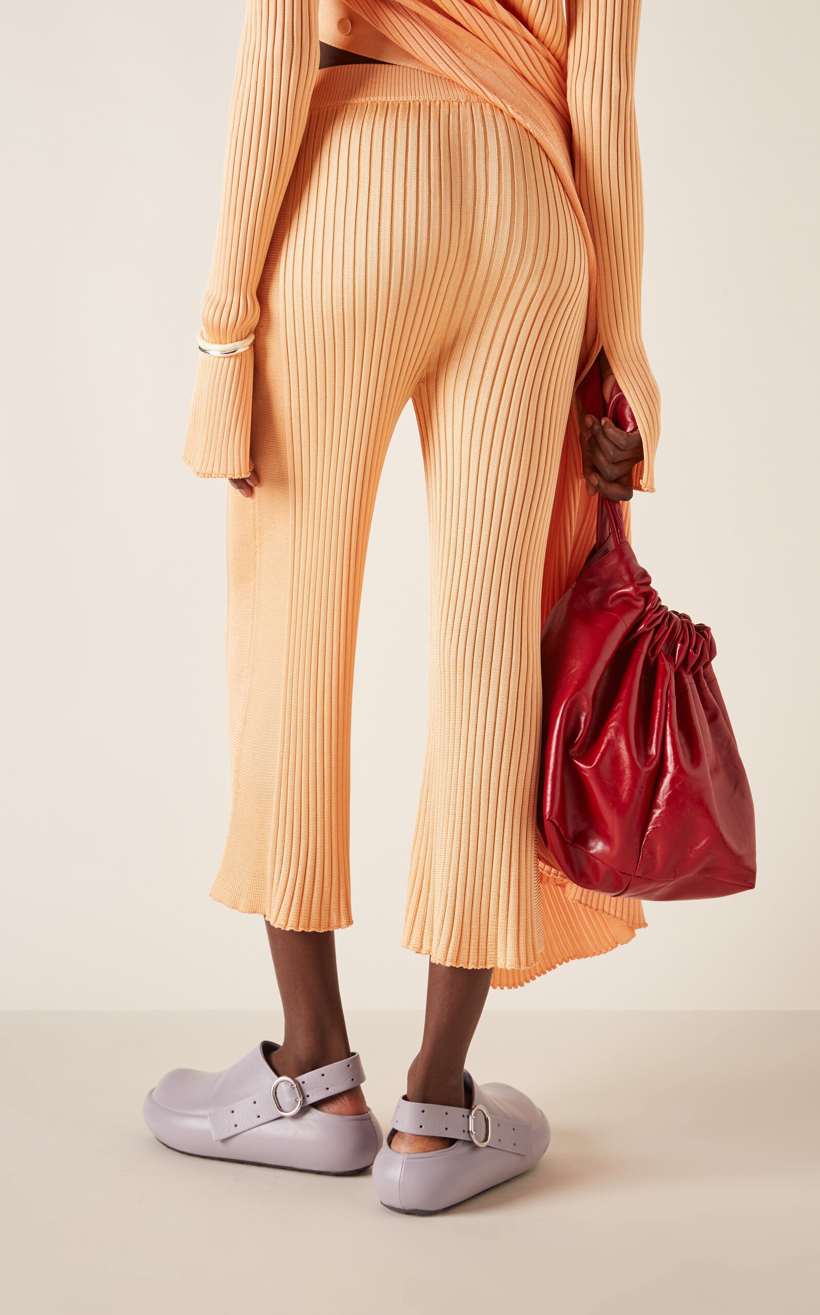 Exclusive Ribbed Knit Flared Pants neutral - 4